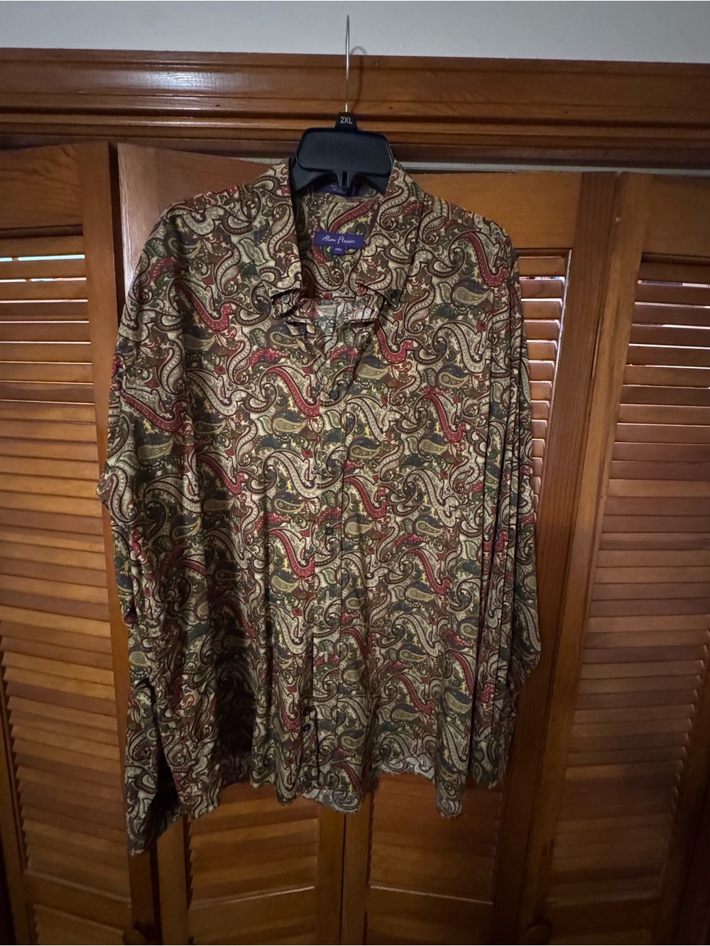 Men's Paisley Button-Down Shirt in Olive & Burgundy